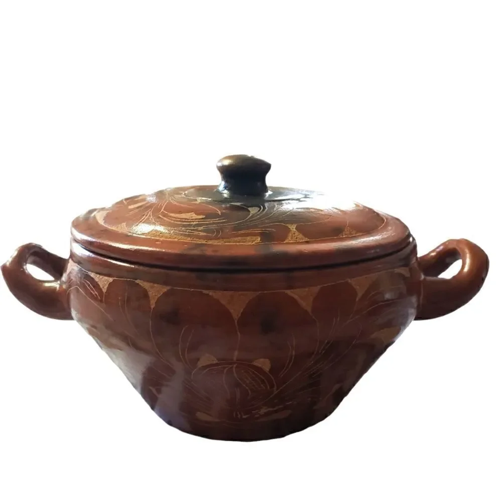 Indonesian Sasak Vintage Earthenware Bowl with Lid & Handle